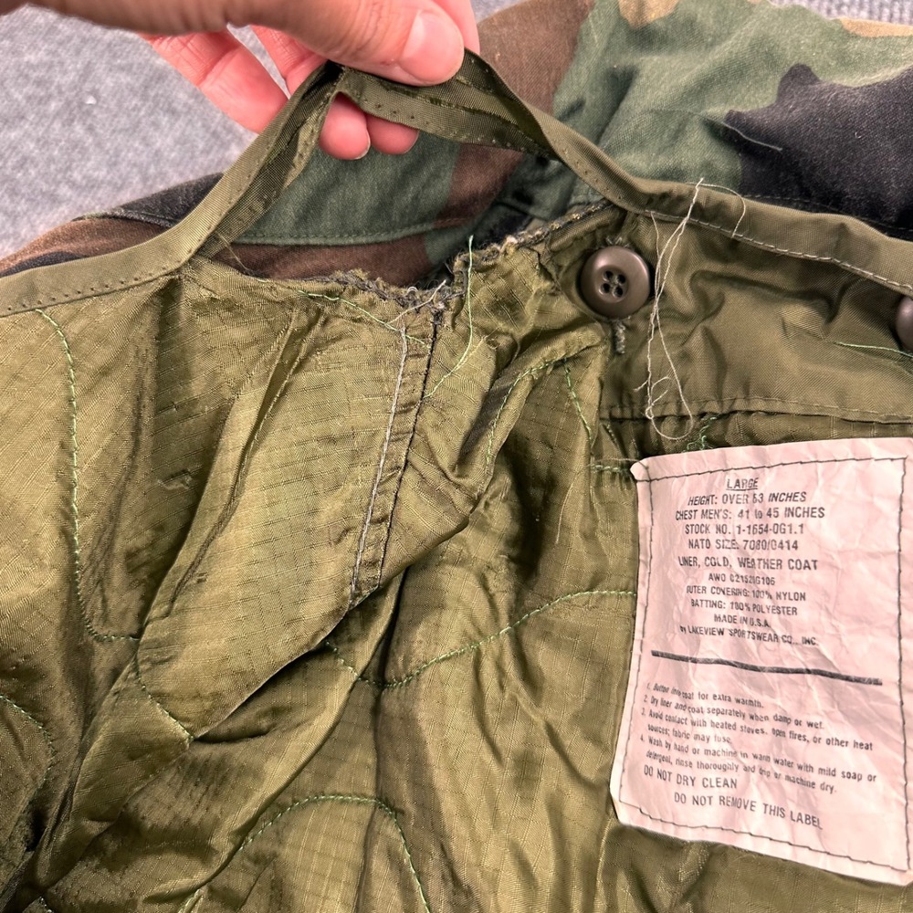 Vintage M65 US Army Coat Military Field Cold Weather L Woodland Camo Lined - Picture 7 of 14
